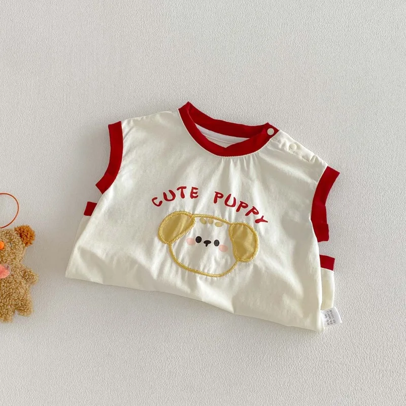 【BABY】キュートパピーノースリーブロンパース