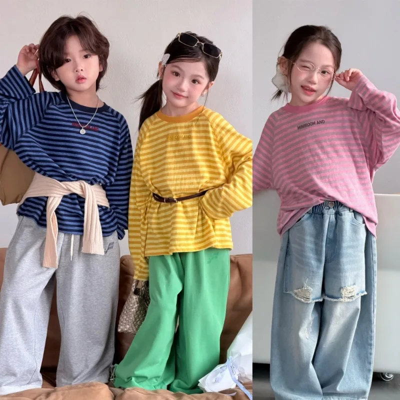 【KID】英字ロゴストライプラグラン長袖Tシャツ
