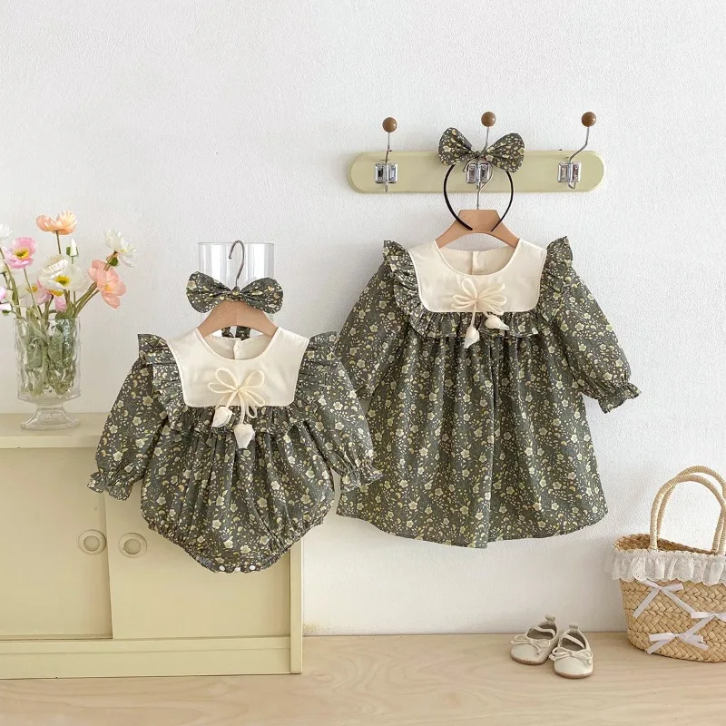 【リンクコーデ】リーフキャンディ小花柄ロンパース／ワンピース
