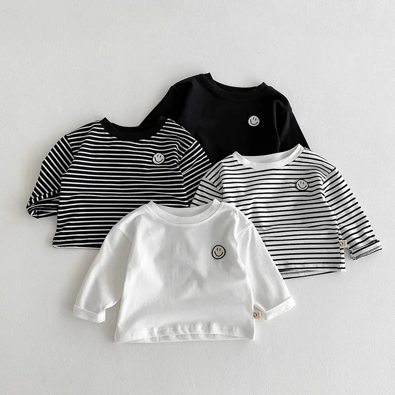 スマイルストライプ無地長袖Tシャツ