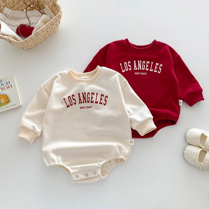 【BABY】ロサンゼルス英字ロゴプリント長袖ロンパース