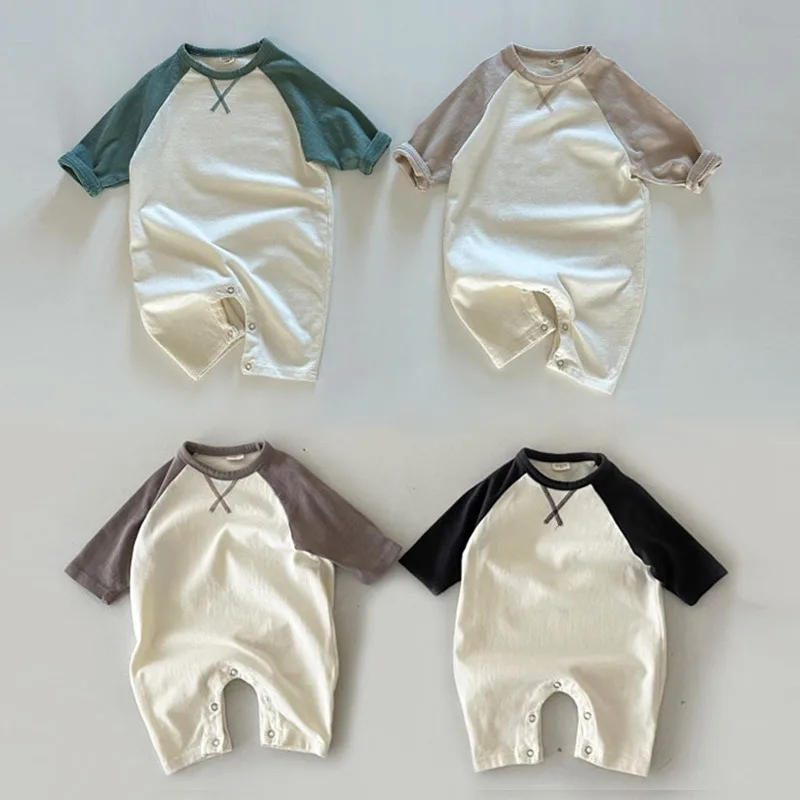 【BABY】バイカラーラグラン長袖ベビーロンパース