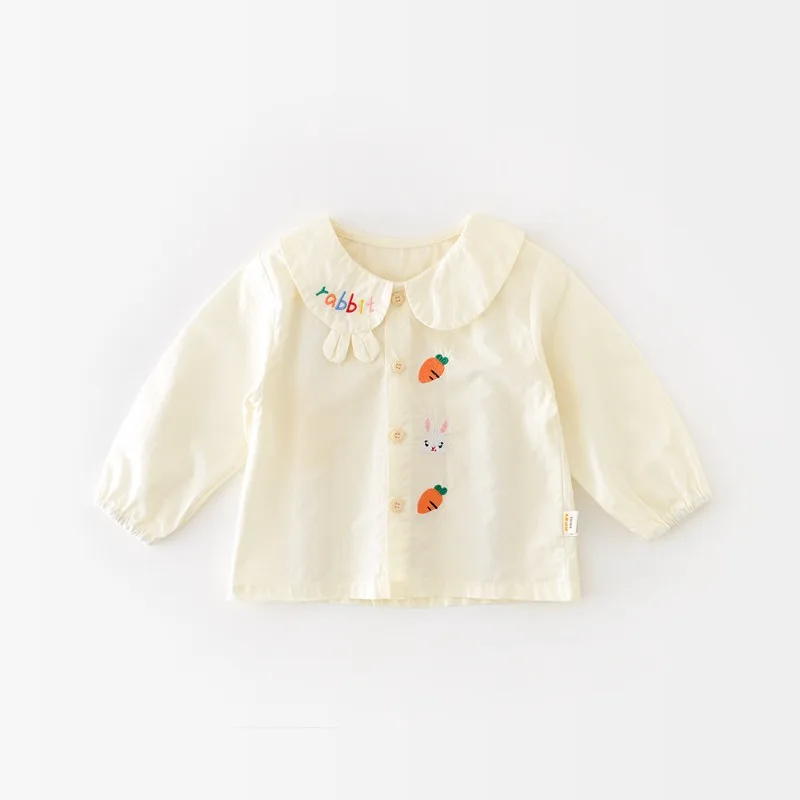 うさぎにんじん刺繍丸襟長袖ブラウス