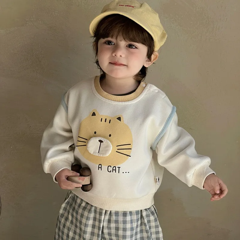 キャットフェイスプリント長袖スウェットトレーナー