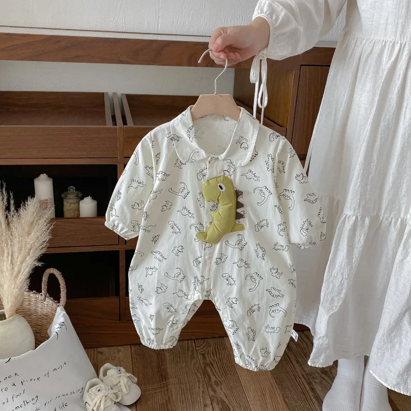 【BABY】ドローイング恐竜立体モチーフロンパース