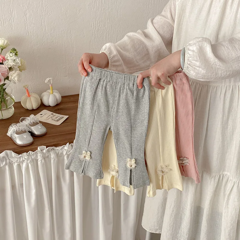 【BABY】リボン裾スリットリブニットロングパンツ