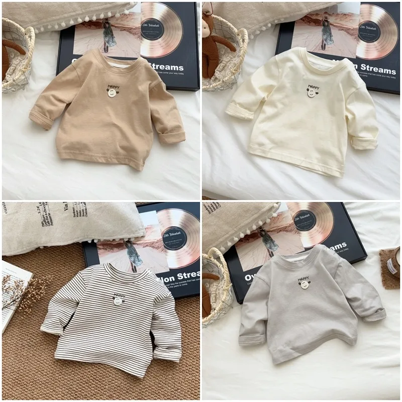 パピーワンポイント長袖Tシャツストライプ無地トップス