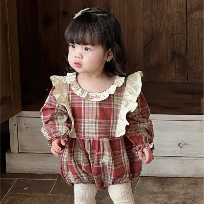 プリズムフリルチェックバルーンロンパース