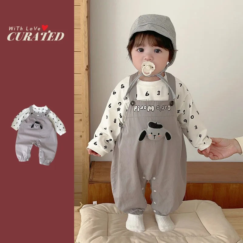 ナンバー長袖Tシャツ＆いぬサロペットロンパースセット