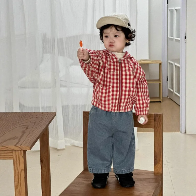 【BABY】レッドチェックフードジップアップジャケット