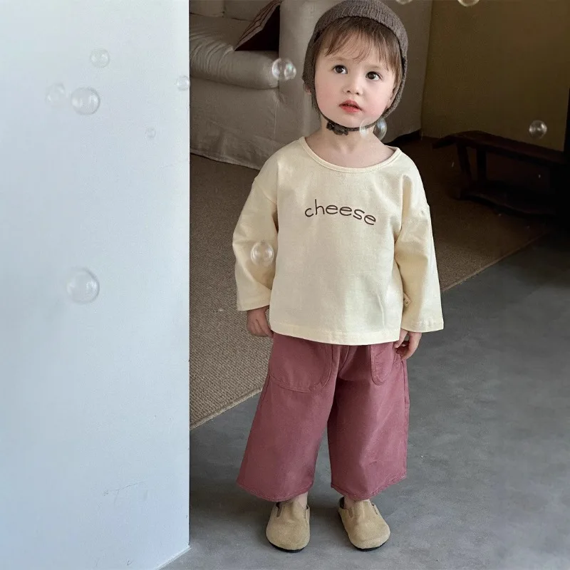 チーズロゴ長袖Tシャツピンクパンツセットアップ