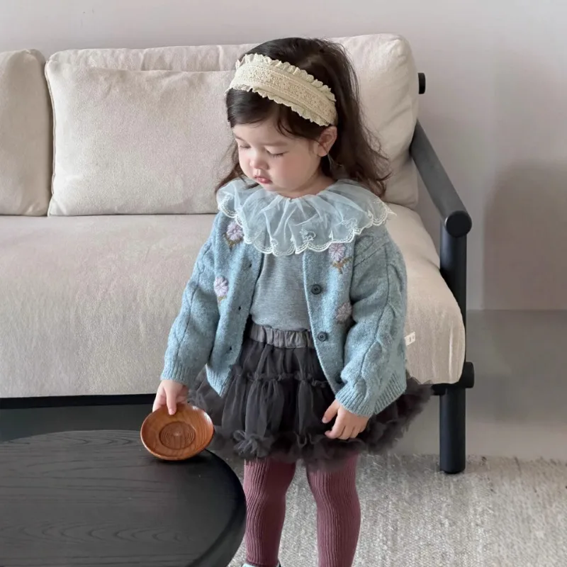 リーフ刺繍カーディガンTシャツチュールスカート3点セット
