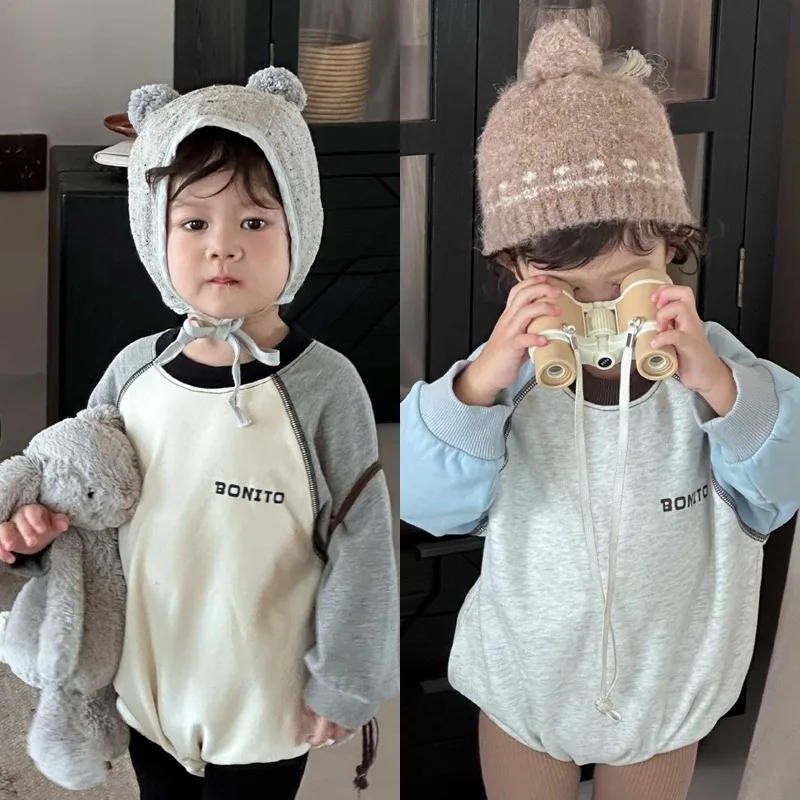 【BABY】ボニート配色長袖ベビーロンパース