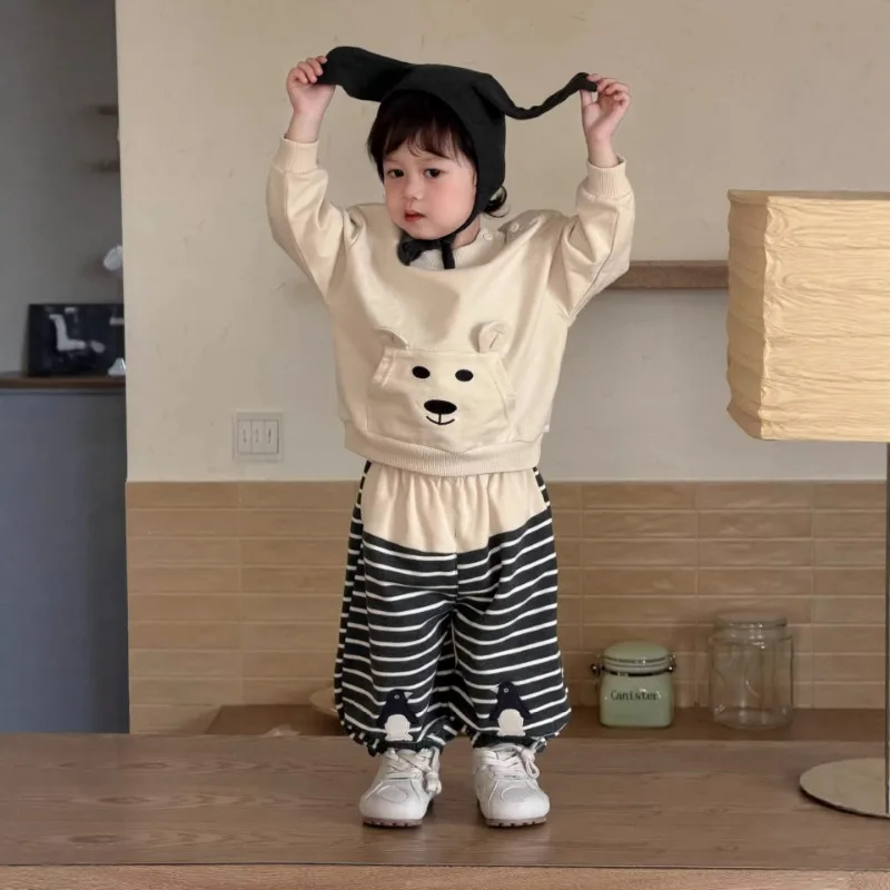 くまペンギンストライプパンツ上下セットアップ