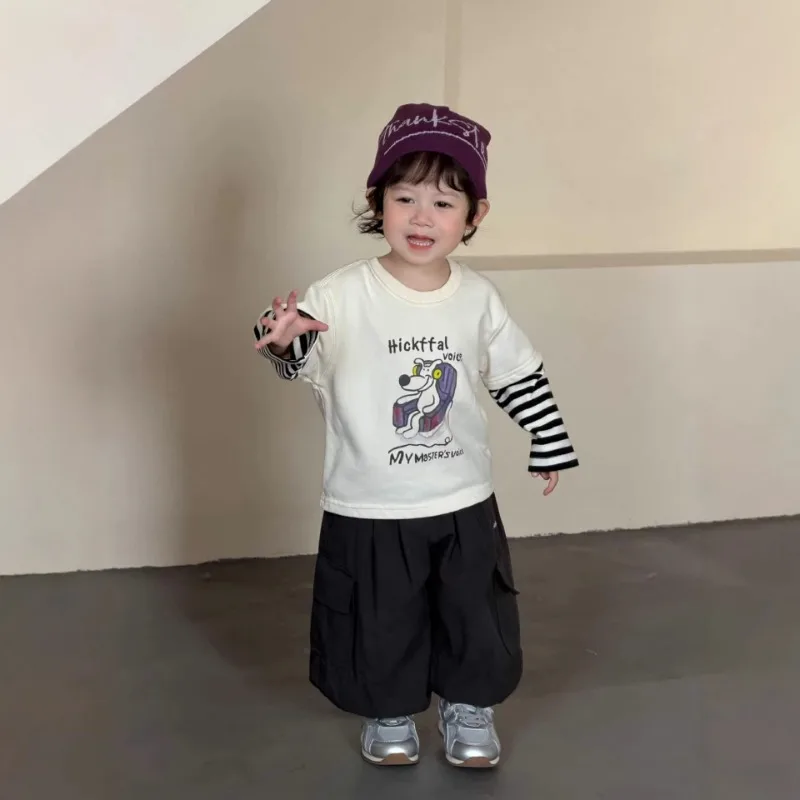 ストライプ袖切り替えプリントTシャツパンツセットアップ