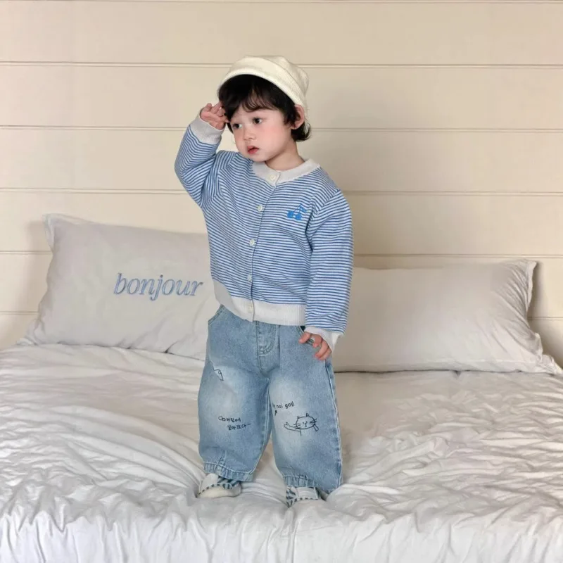 【BABY】ブルーさくらんぼストライプカーディガン