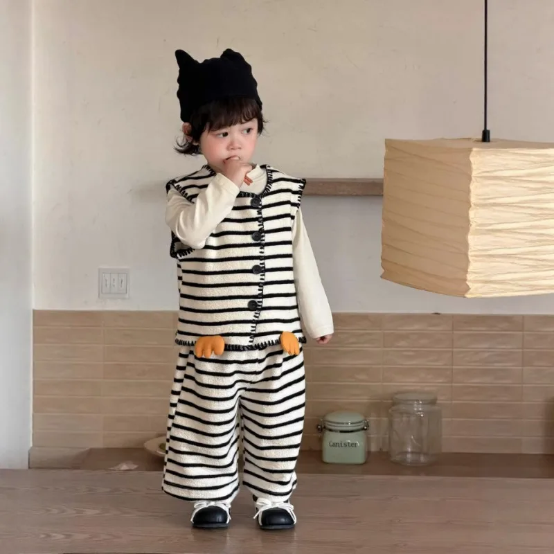 ペンギンストライプベスト長袖Tシャツパンツセットアップ