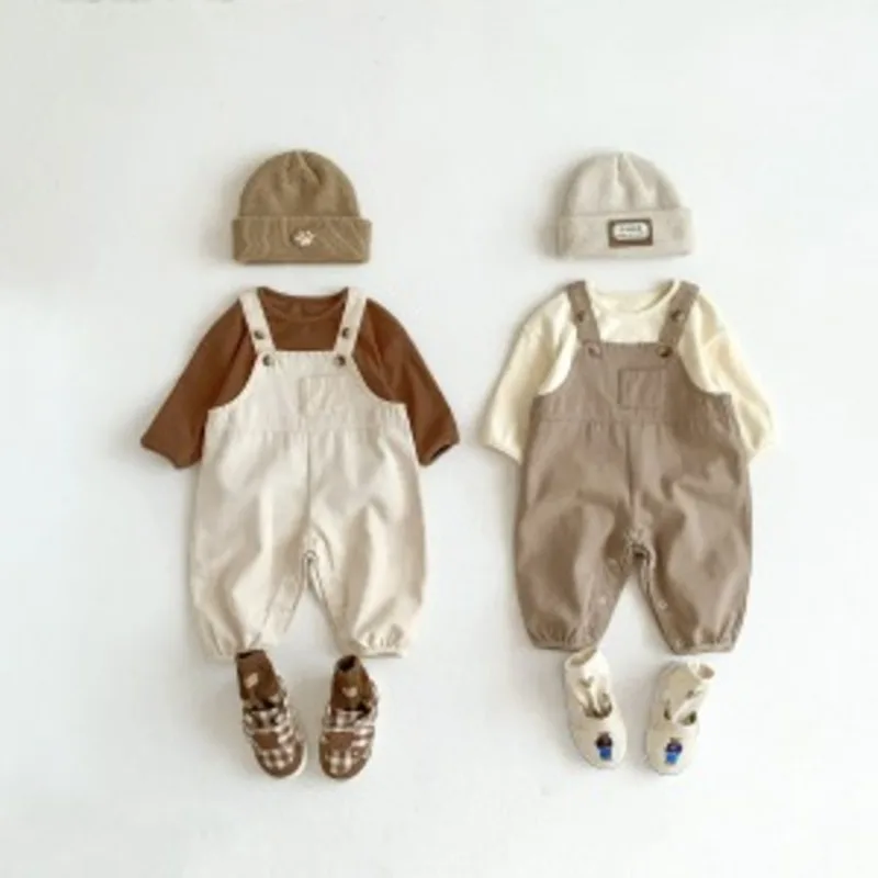 シンプル無地ベビーサロペットロンパース