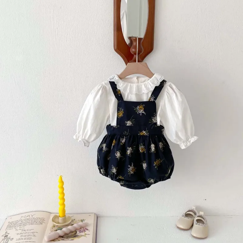 ダズルガーデン小花柄サロペットロンパースセット
