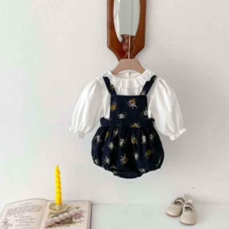 ダズルガーデン小花柄サロペットロンパースセット