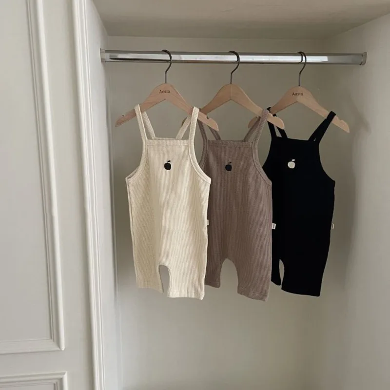 りんごワンポイントワッフルサロペットパンツ