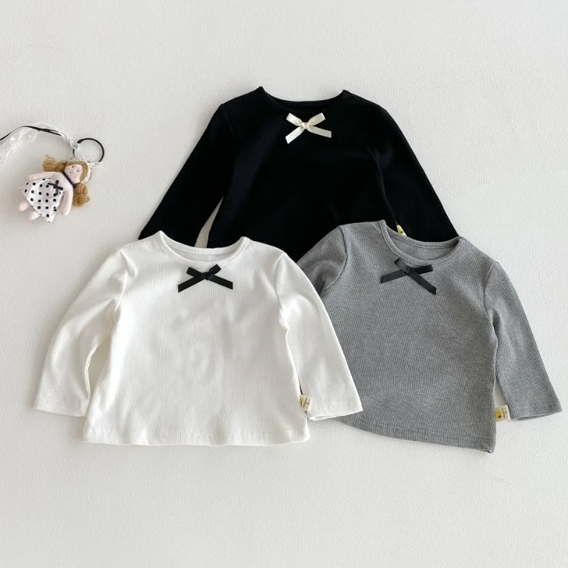 フロントリボンクルーネック長袖Tシャツ