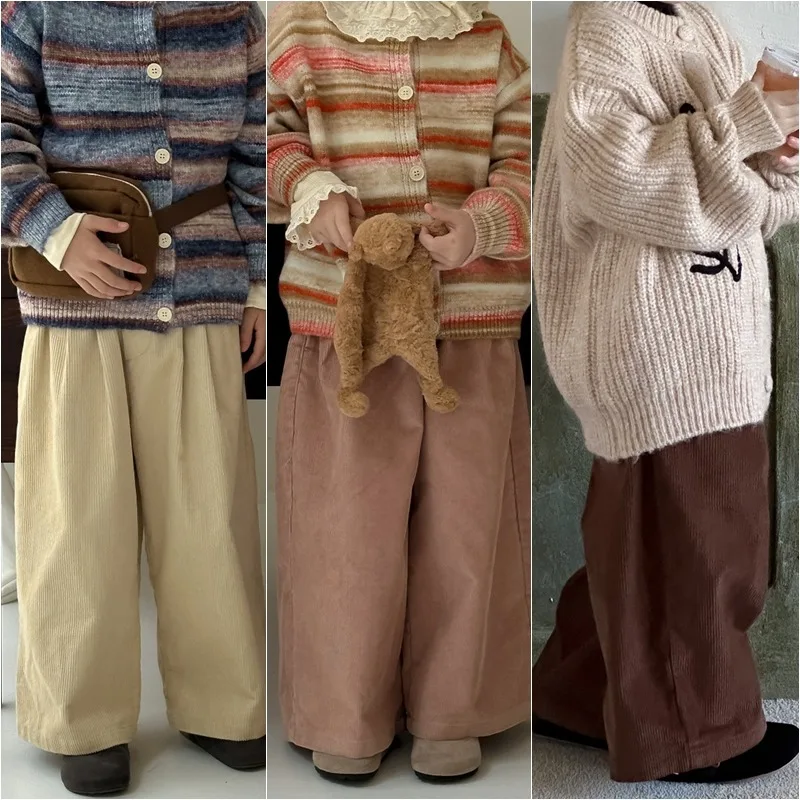 コーデュロイウエストゴムワイドパンツ