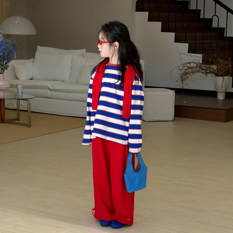 バックプリントブルーストライプ長袖Tシャツ