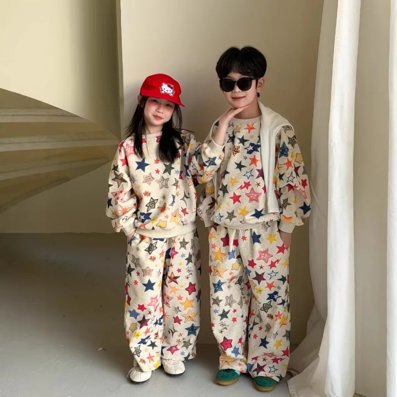 カラフルスター総柄長袖プルオーバー上下セット