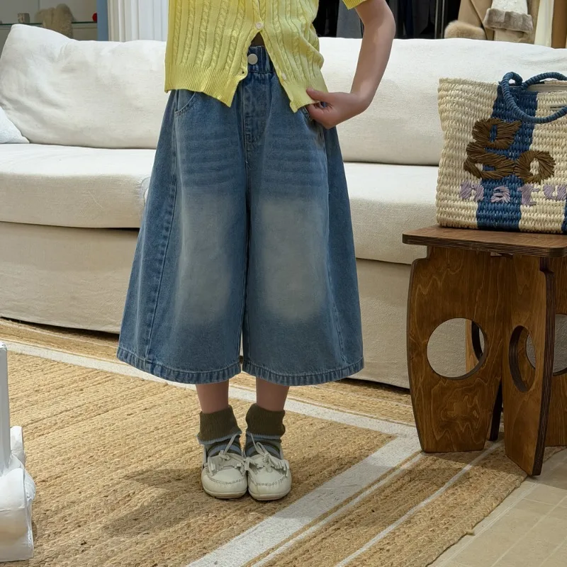 ヴィンテージ風ゆったりワイドデニムパンツ