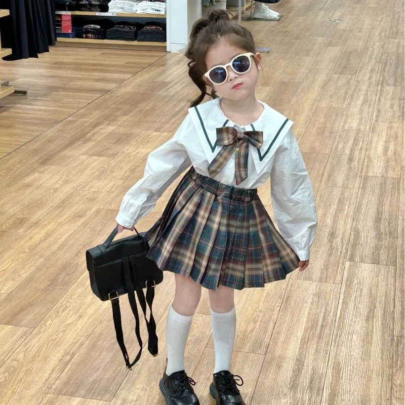 アカデミー風シャツチェックプリーツスカートセット