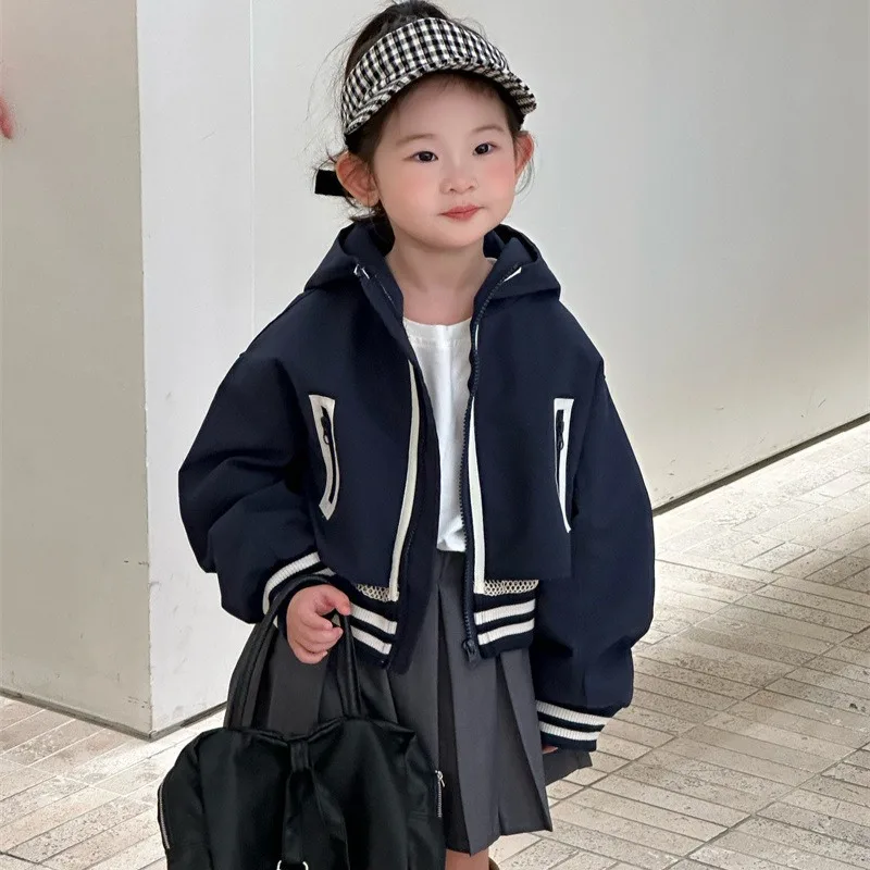 配色ラインフードジップアップブルゾン
