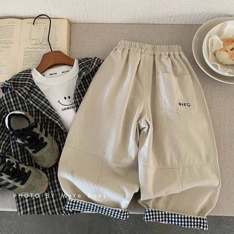 裾裏チェック使いコットンストレートロングパンツ