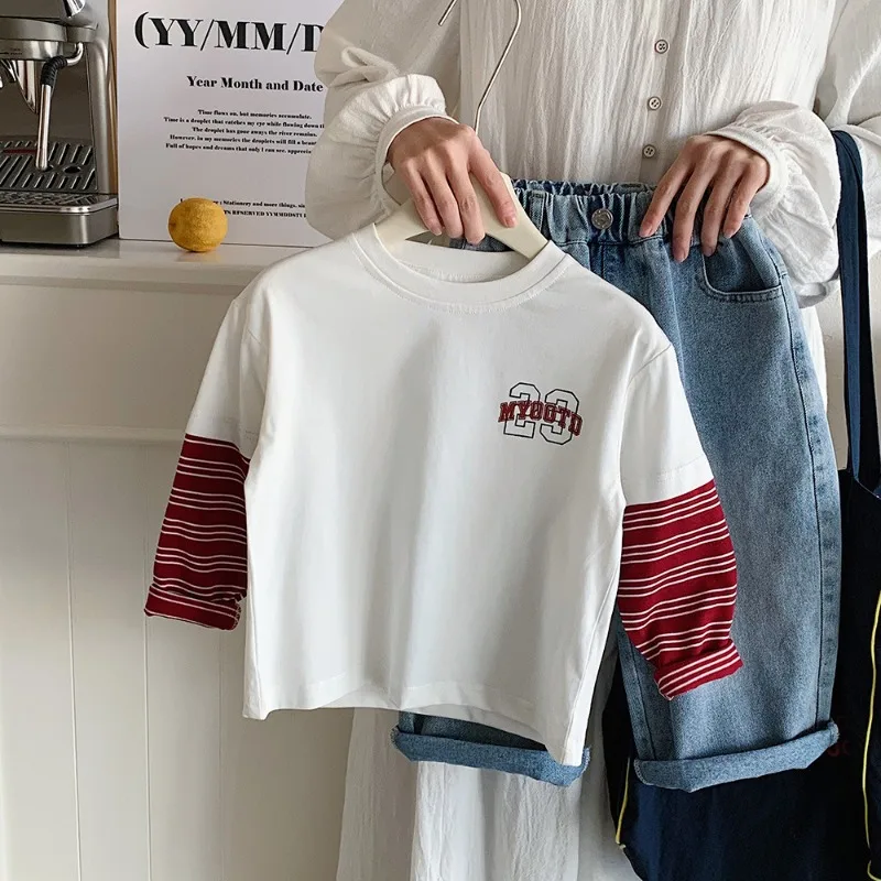 【KID】ムード23ロゴボーダー袖フェイクレイヤード長袖Tシャツ