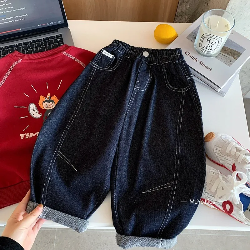 ステッチワークデニムロングバルーンパンツ