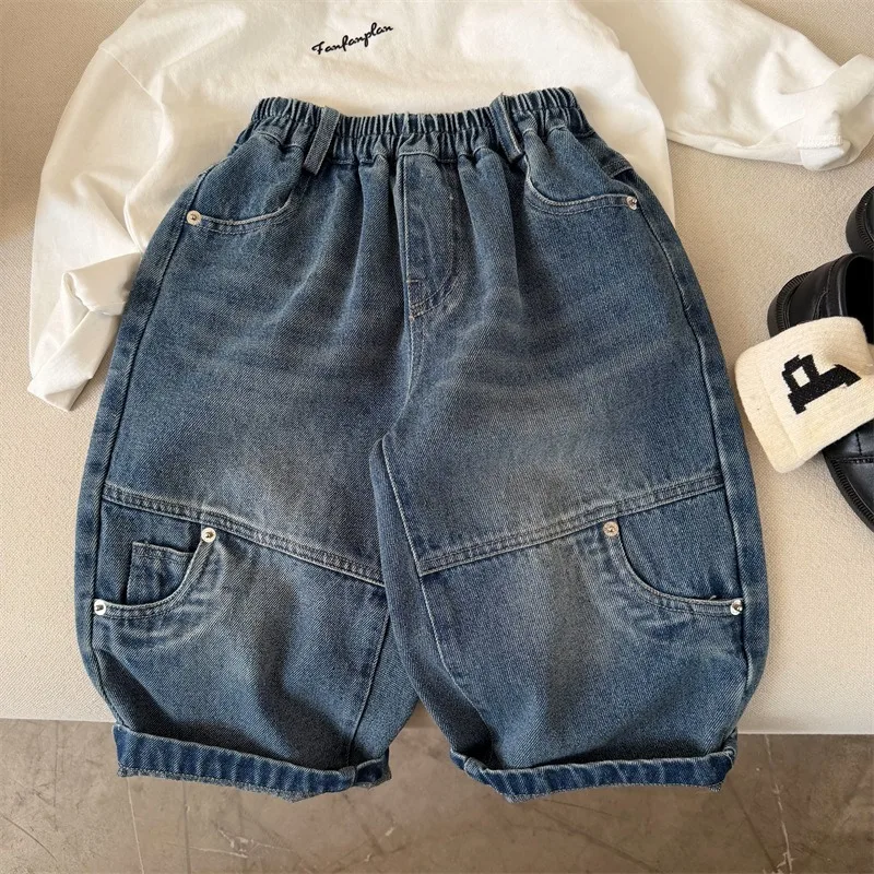 リベットデザインワイドシルエットデニムパンツ