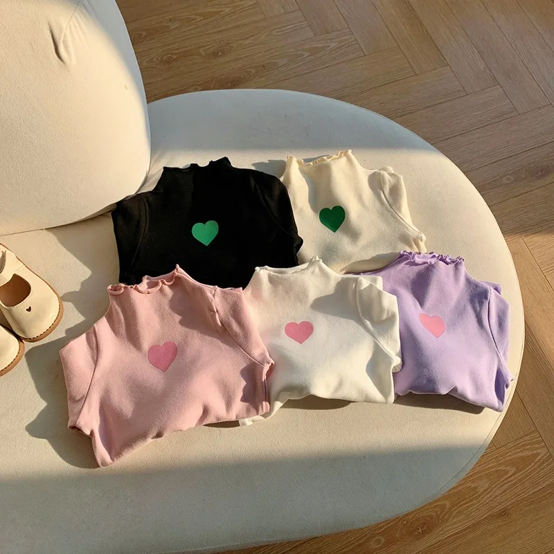 ハートプリントフリルハイネック長袖Tシャツ