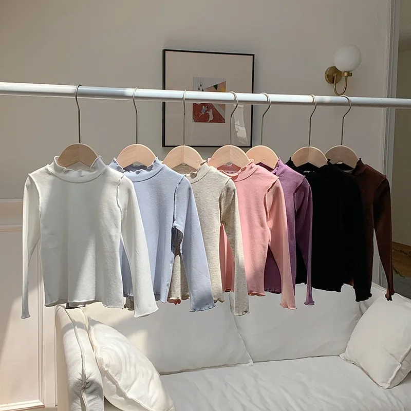 無地メロウフリルハイネック長袖Tシャツ
