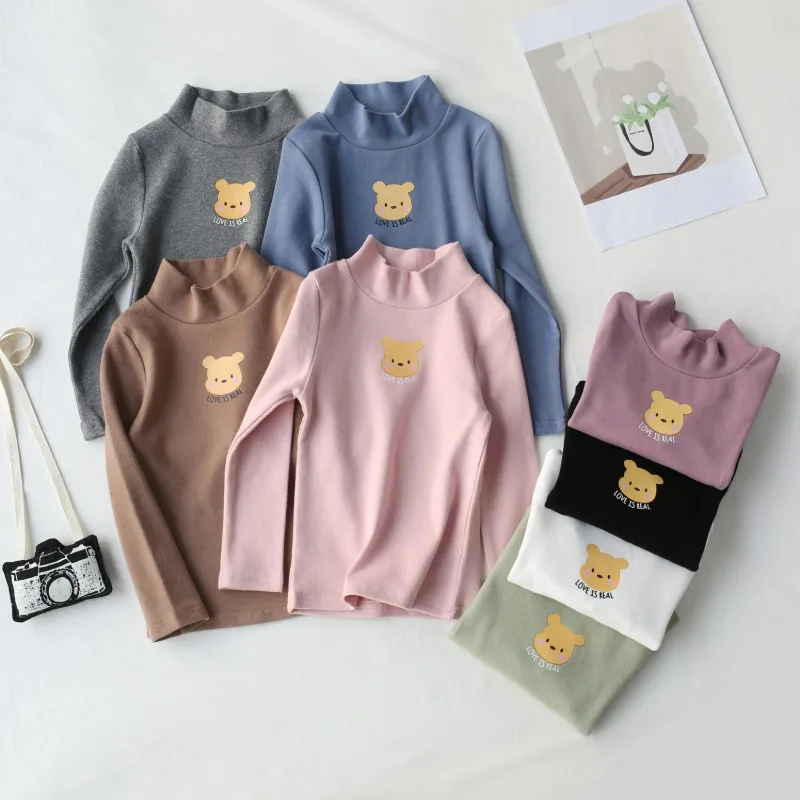 ほっぺ赤いくまプリントハイネック長袖Tシャツ