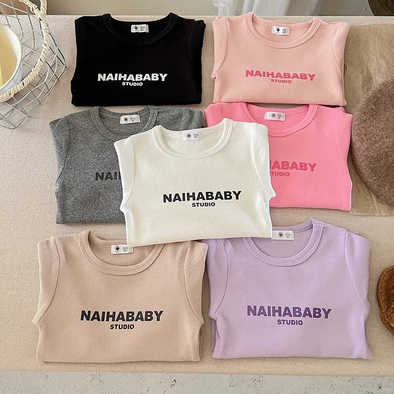 英字ロゴプリントクルーネック長袖Tシャツ