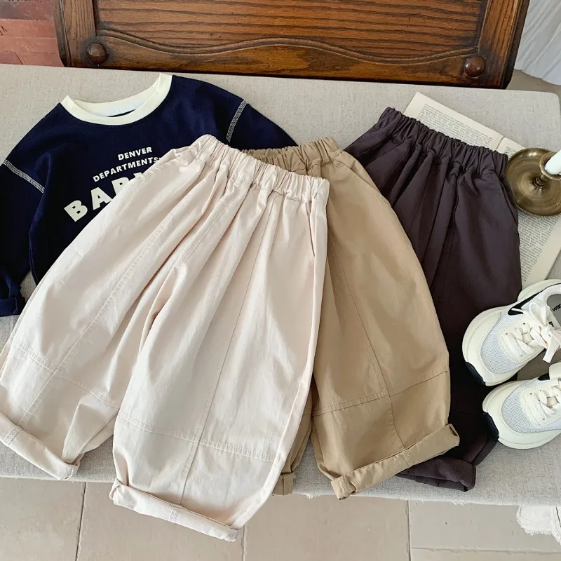 【KID】ベーシックコットンウエストゴム切り替えロングパンツ