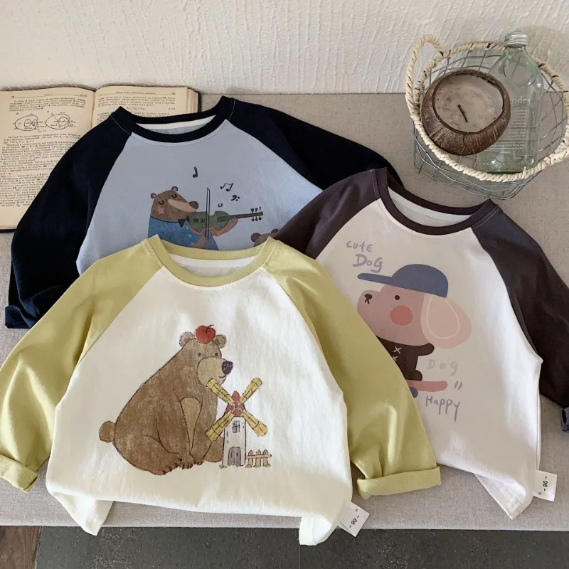 スマイルアニマルプリントラグラン長袖Tシャツ