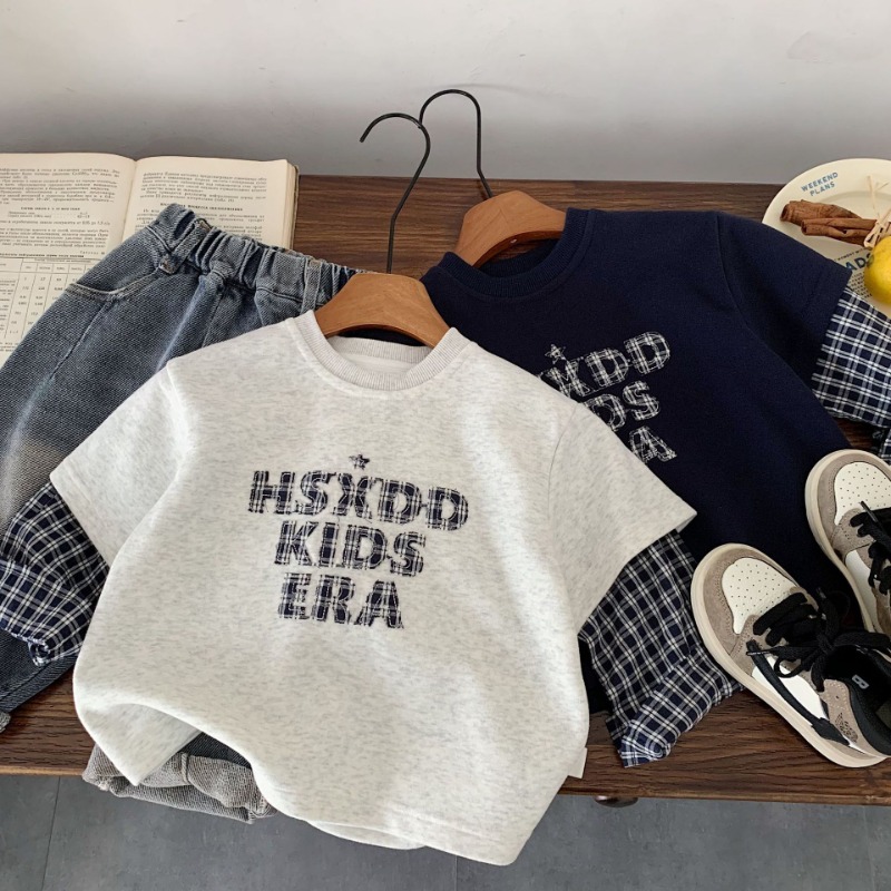 KID】チェックレタリングレイヤード風長袖Tシャツ｜トップス | skyhug