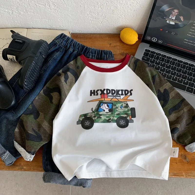 カモフラージュカープリントラグラン長袖Tシャツ