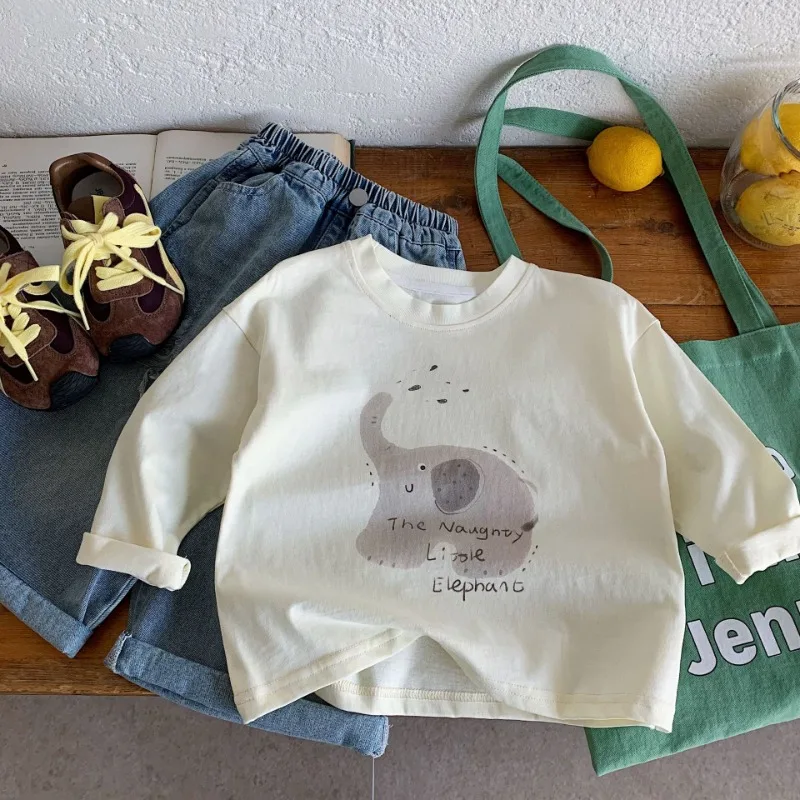 ぞうプリント長袖クルーネックTシャツ