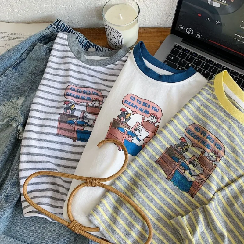 スリーピーヘッドくまプリント長袖Tシャツ
