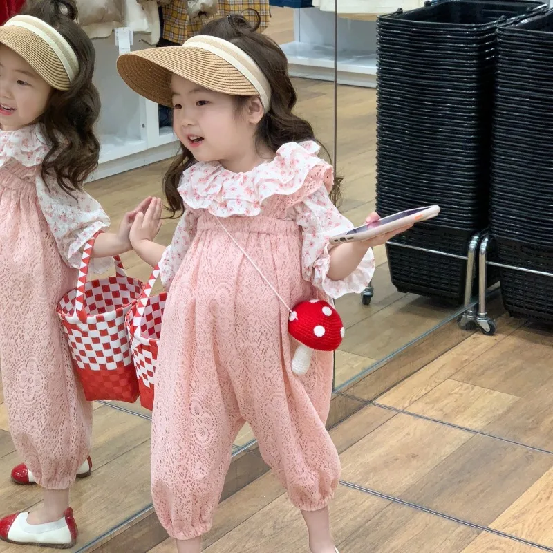 小花柄フリルブラウスサロペットセットアップ