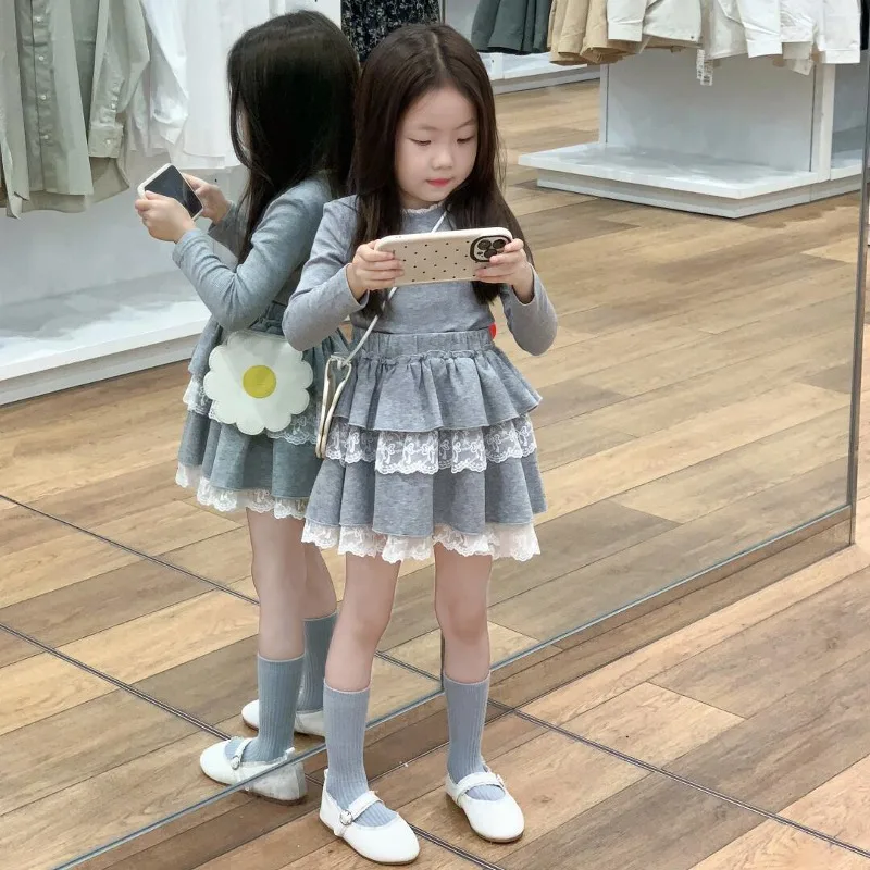 【セット】レース長袖Tシャツティアードスカートセットアップ