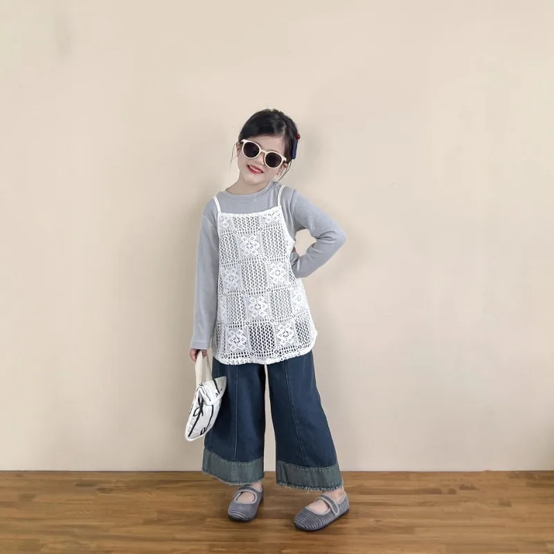 【リンクコーデ】レースTシャツベストセット／デニムパンツ