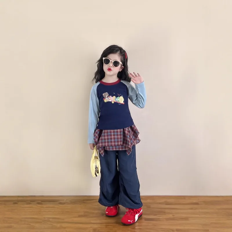 【リンクコーデ】くま配色Tシャツ／チェックパンツ